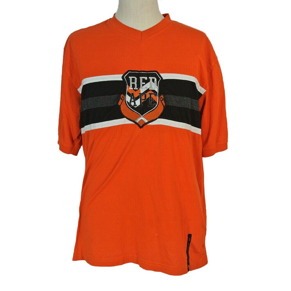 Red Ape Shirt Men's XL extra large orange embroidered v‎ neck short sleeve